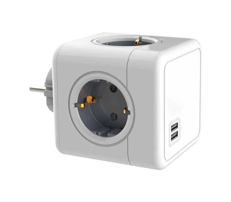 Dải nguồn hình khối plug-in E02A với 4 ổ cắm kiểu châu Âu và 2 cổng USB-A