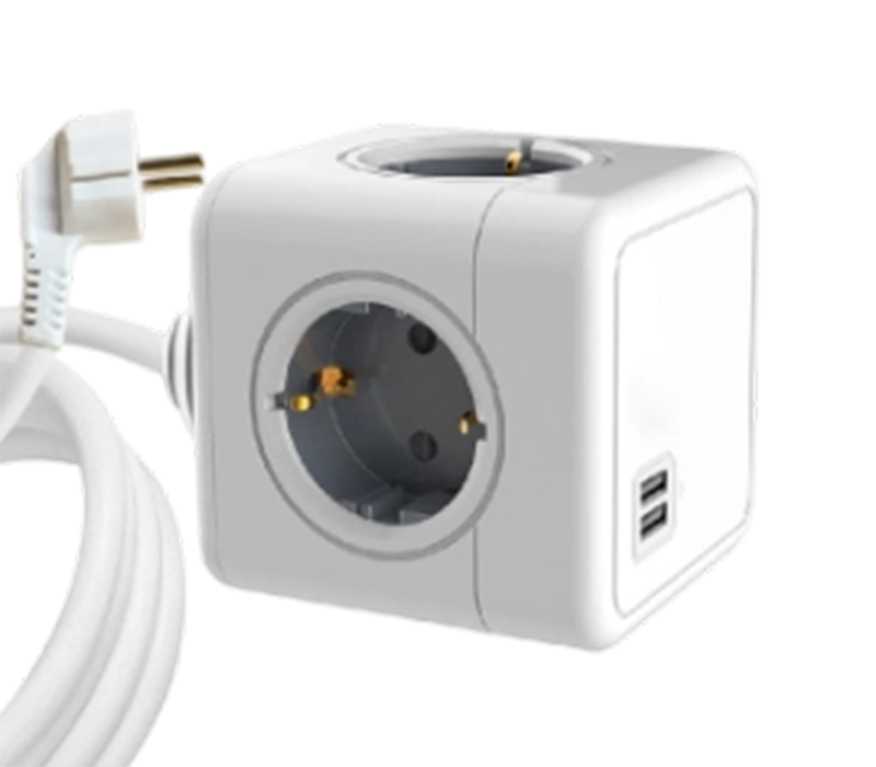 Ổ cắm điện dạng khối có dây E04A với 4 ổ cắm kiểu Châu Âu và 2 cổng USB-A