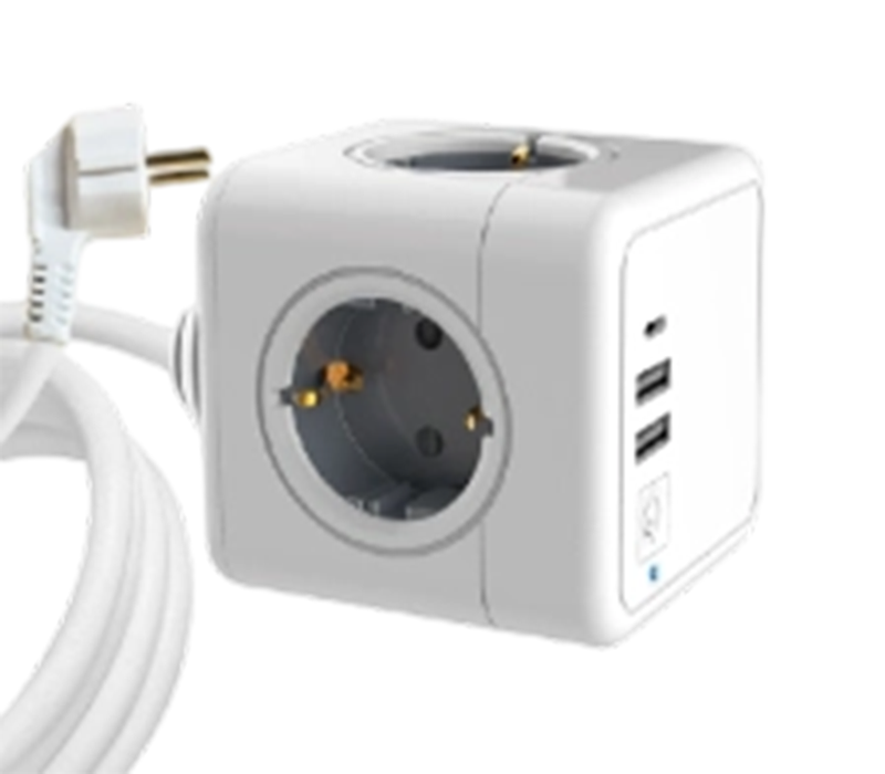 Ổ cắm điện dạng khối có dây E04C với 4 ổ cắm kiểu Châu Âu, 2 cổng USB-A và 1 cổng USB-C