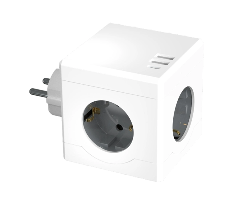 Dải nguồn hình khối plug-in E15-C với 3 ổ cắm kiểu Châu Âu, 2 cổng USB-A và 1 cổng USB-C
